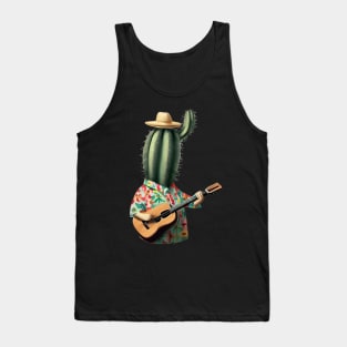 a cactus wearing a hawaiian shirt and playing a ukulele Tank Top